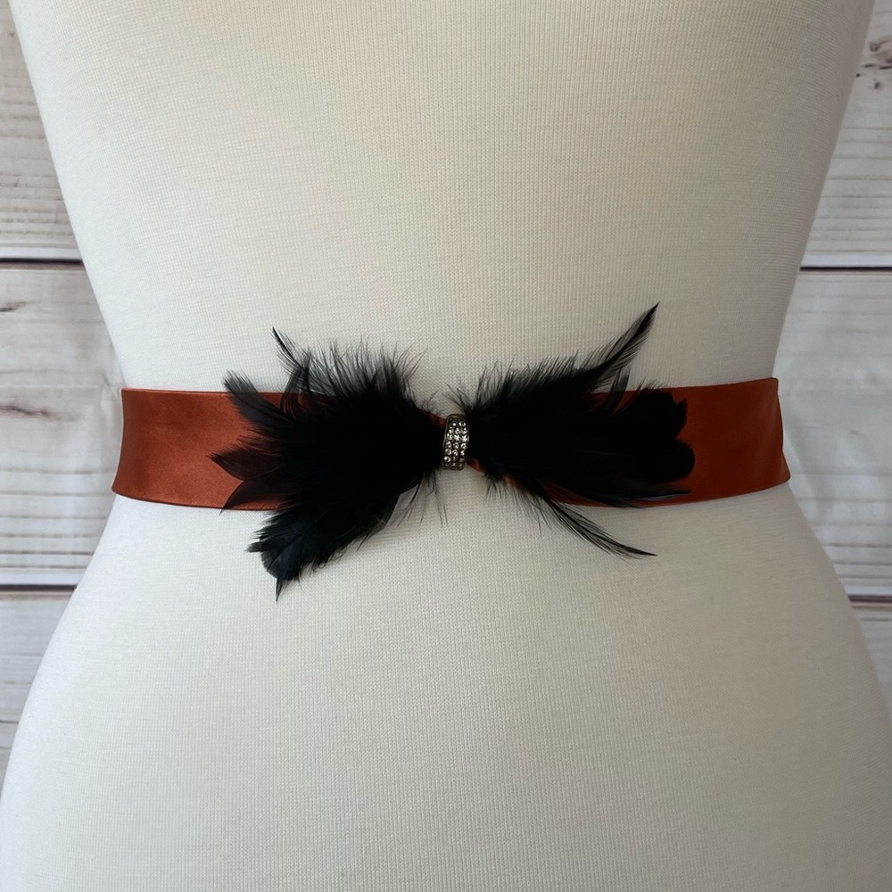 JCrew Silk Belt w/ Feather & Rhinestone